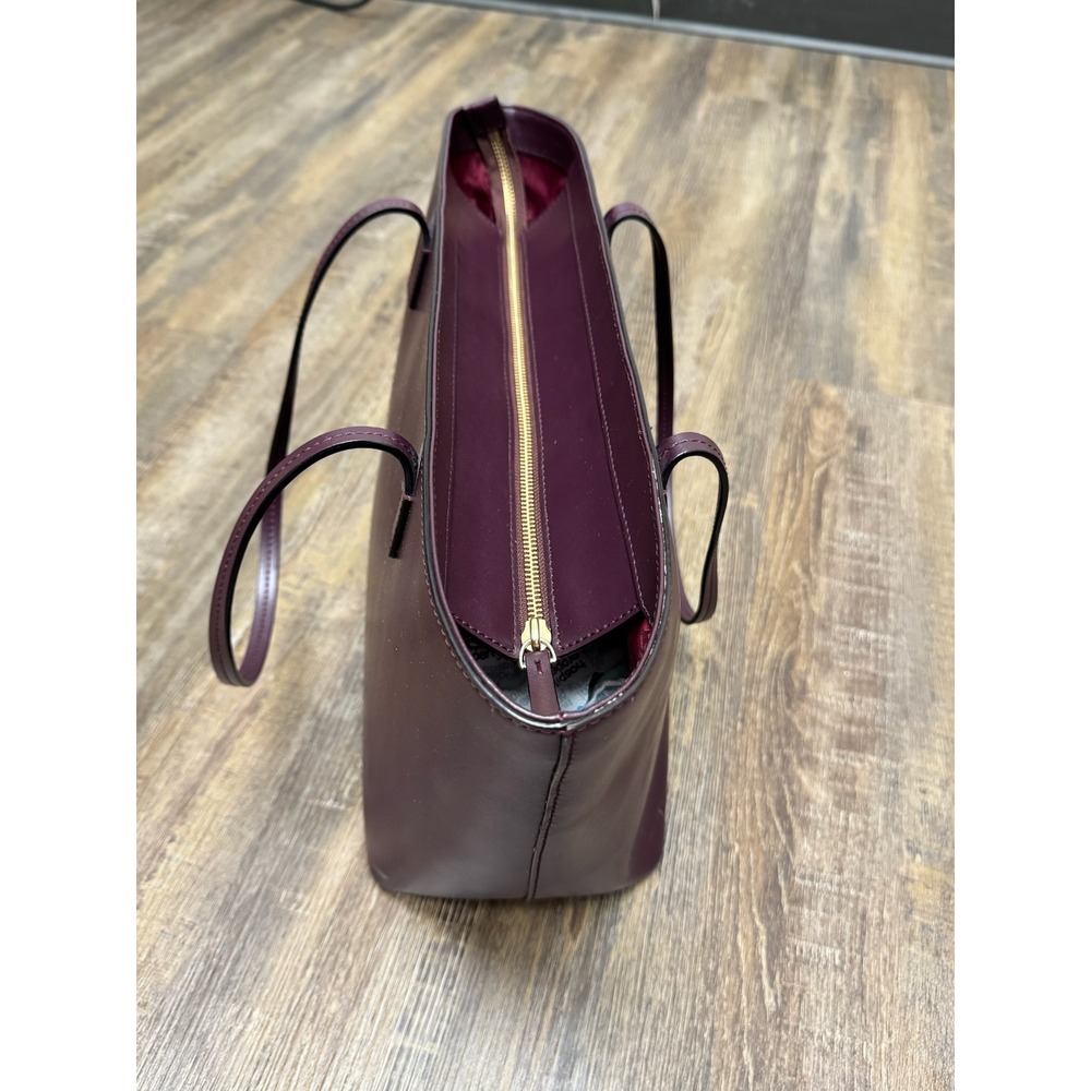 Kate Spade New York Leather Tote Bag Burgundy Plum Top Zip Shoulder Bag - Picture 8 of 16
